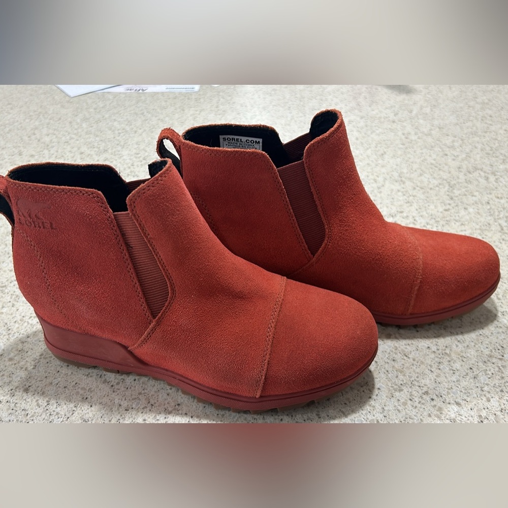 Sorel Orange Ankle Boots with Wedge Heel
